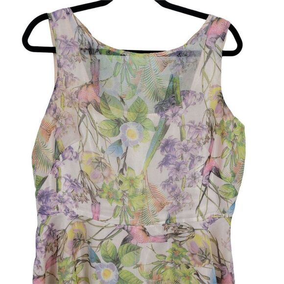 Julian Taylor Retro 60's Sheer Hummingbird Floral Fit & Flare Dress Pink Sz 14 - Picture 6 of 14